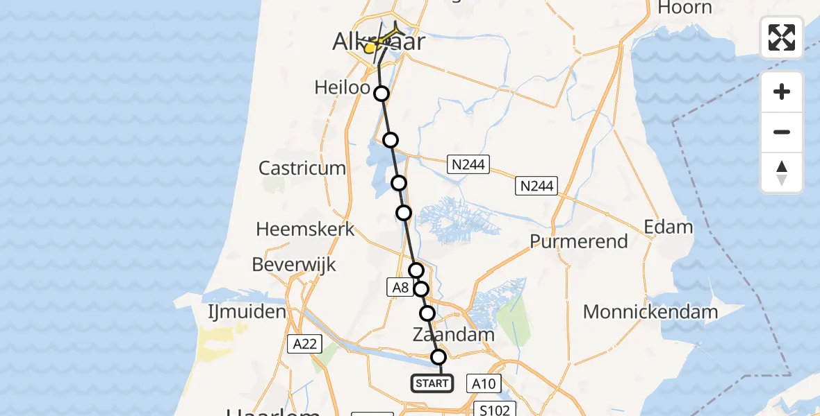 Routekaart van de vlucht: Lifeliner 1 naar Alkmaar