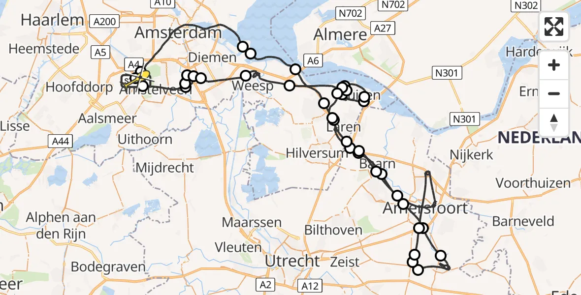 Routekaart van de vlucht: Politieheli naar Schiphol