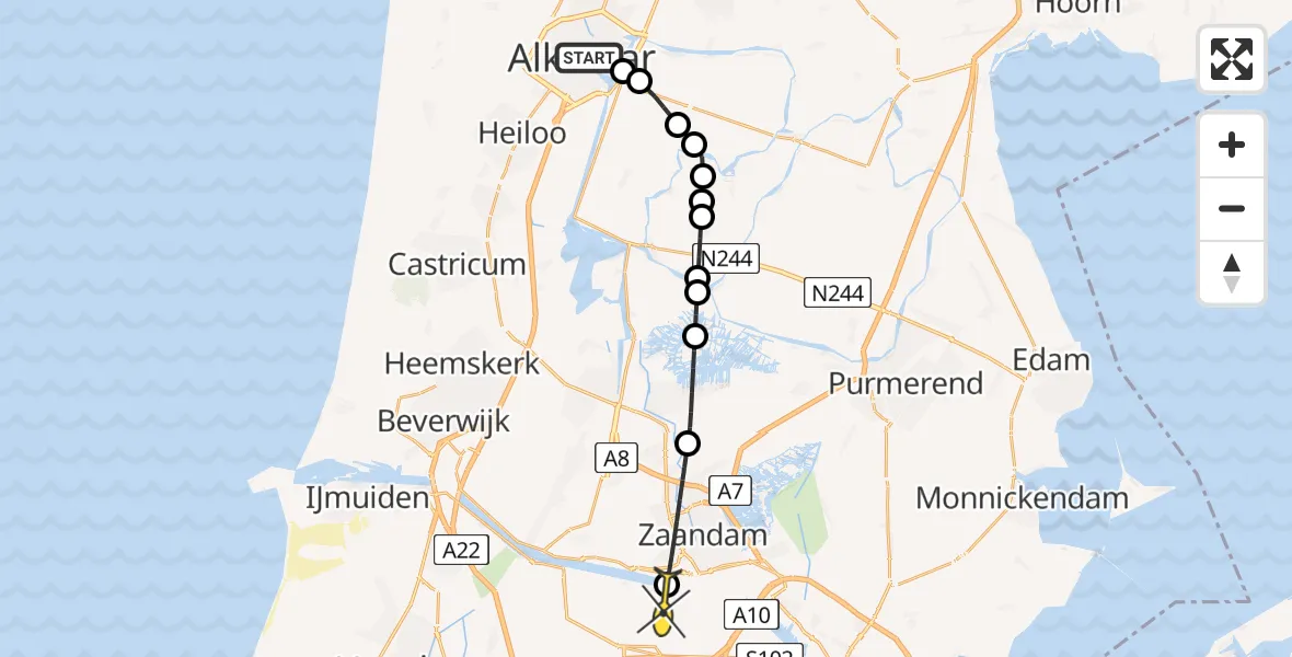 Routekaart van de vlucht: Lifeliner 1 naar Amsterdam Heliport