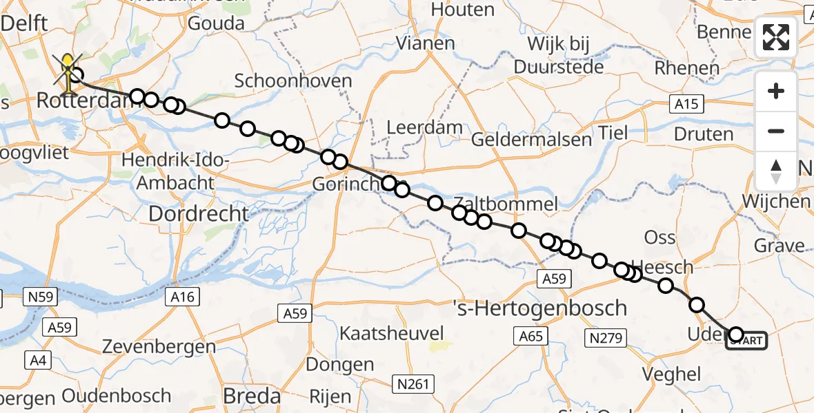 Routekaart van de vlucht: Lifeliner 2 naar Rotterdam The Hague Airport