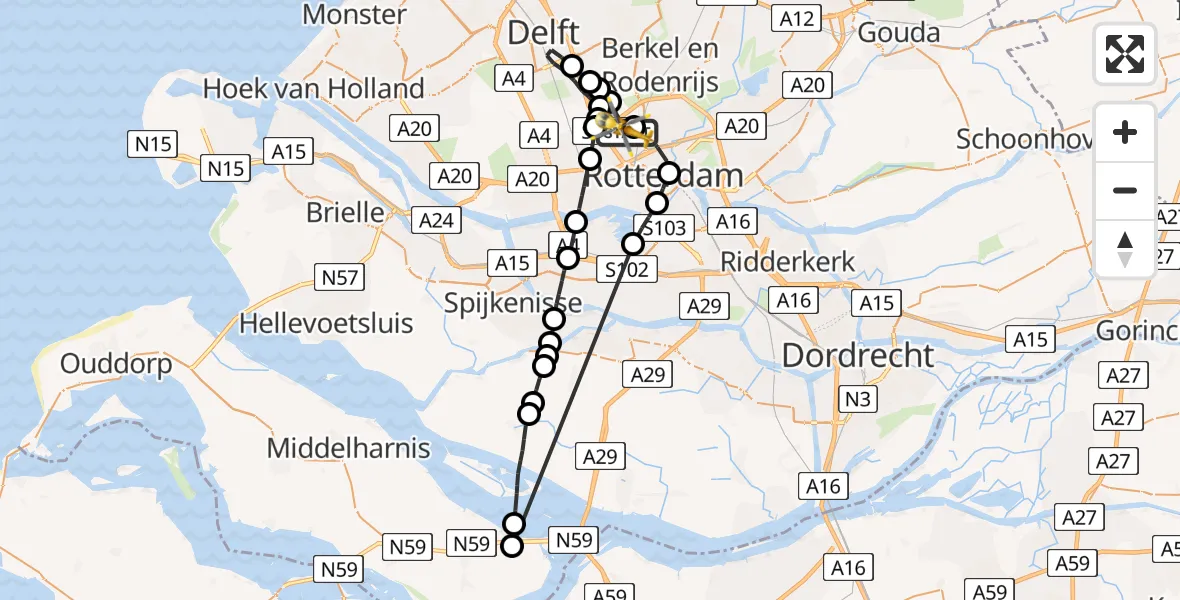 Vluchtroute Traumahelikopter Rotterdam The Hague Airport - Rotterdam The Hague Airport, 20 januari 2024, 14:00
