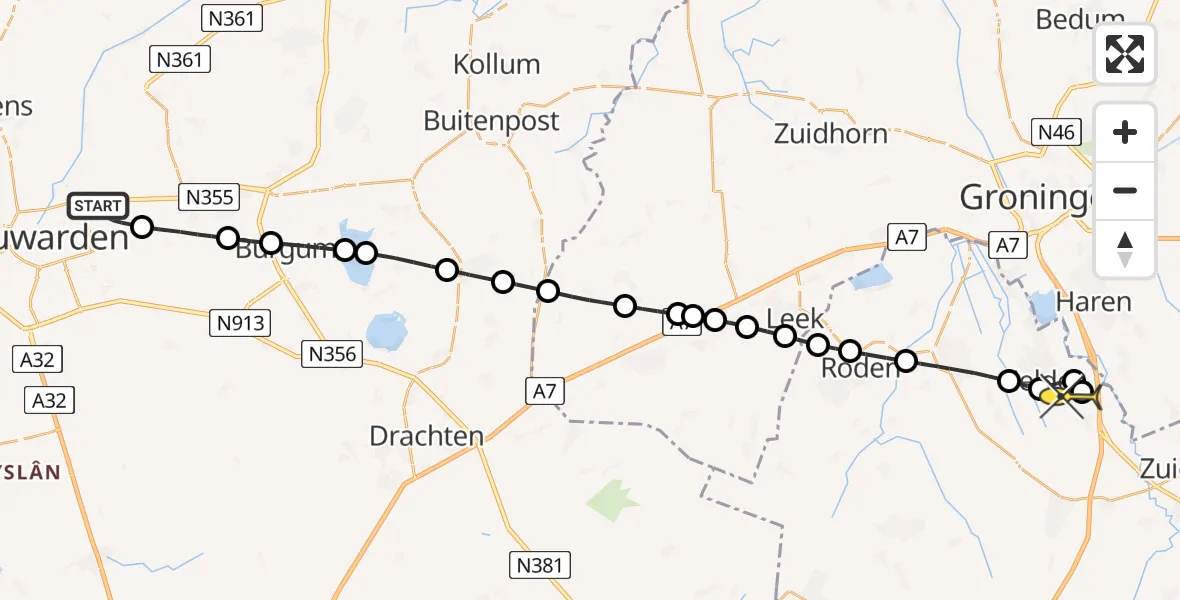 Routekaart van de vlucht: Lifeliner 4 naar Groningen Airport Eelde