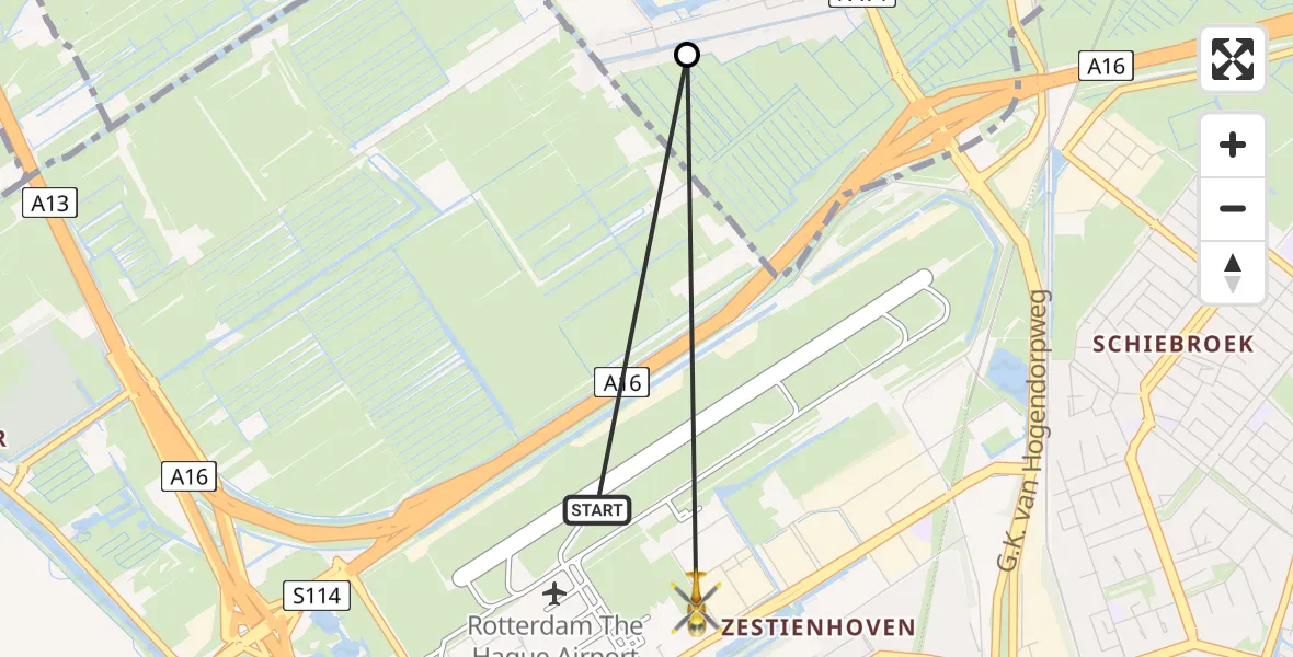 Vluchtroute Traumahelikopter Rotterdam The Hague Airport - Rotterdam The Hague Airport, 20 januari 2024, 17:15