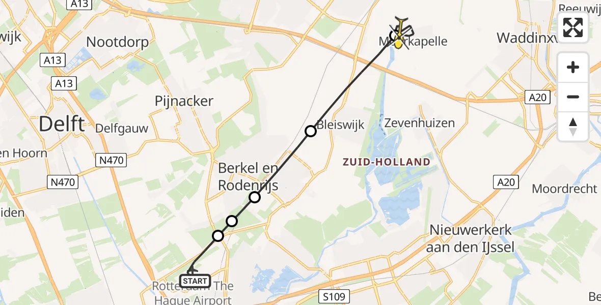 Routekaart van de vlucht: Lifeliner 2 naar Moerkapelle