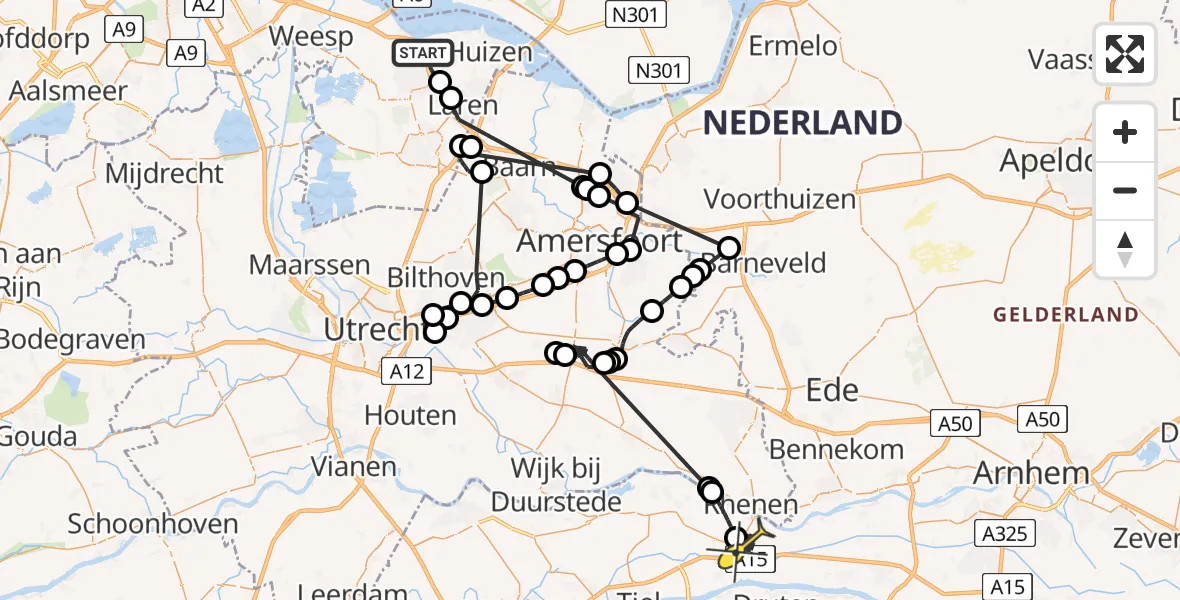 Routekaart van de vlucht: Politieheli naar Kesteren