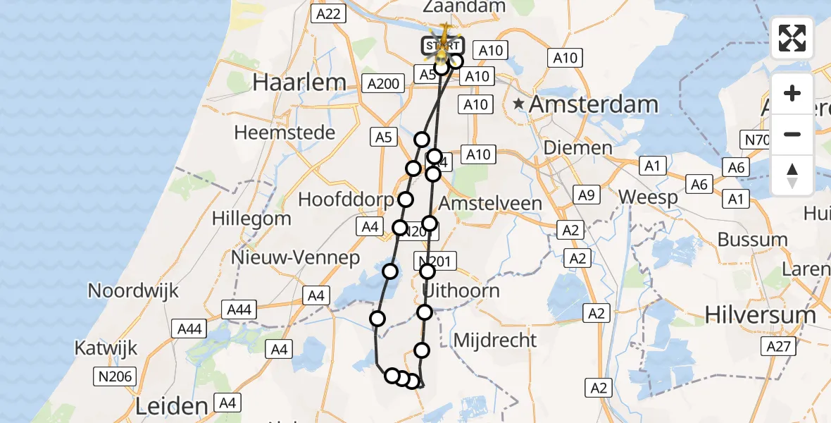 Vluchtroute Traumahelikopter Amsterdam Heliport - Amsterdam Heliport, 20 januari 2024, 19:32