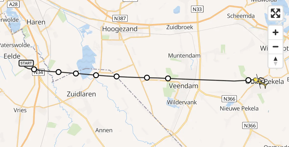 Routekaart van de vlucht: Lifeliner 4 naar Oude Pekela