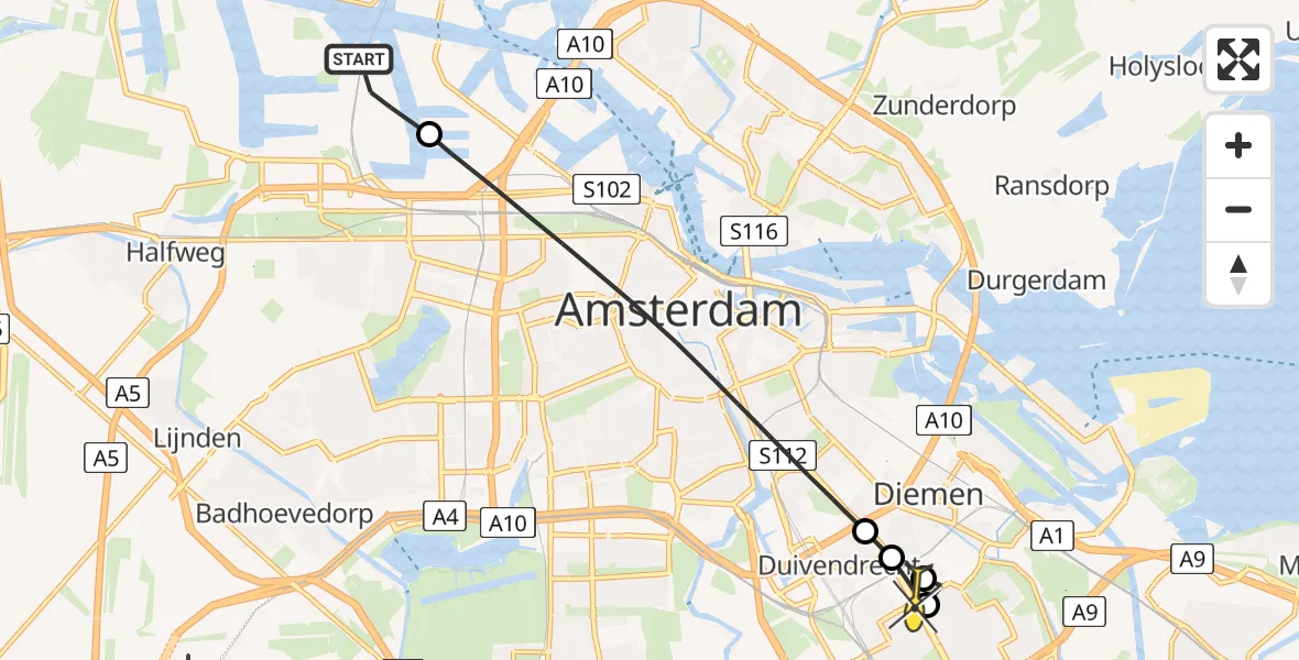 Routekaart van de vlucht: Lifeliner 1 naar Diemen