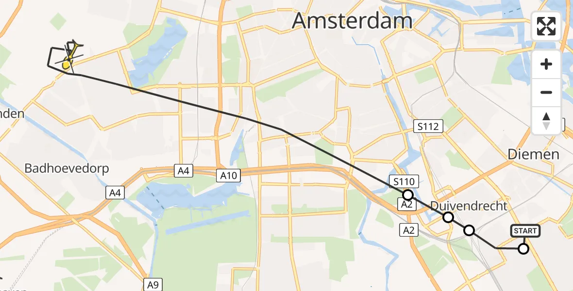 Routekaart van de vlucht: Lifeliner 1 naar Amsterdam