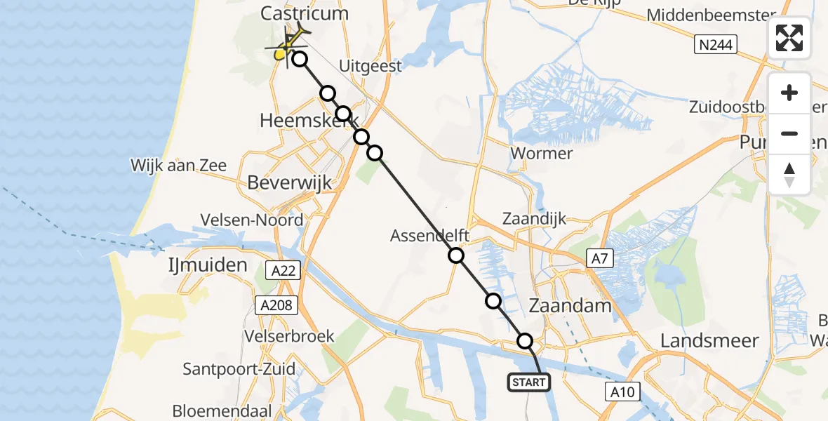 Routekaart van de vlucht: Lifeliner 1 naar Castricum