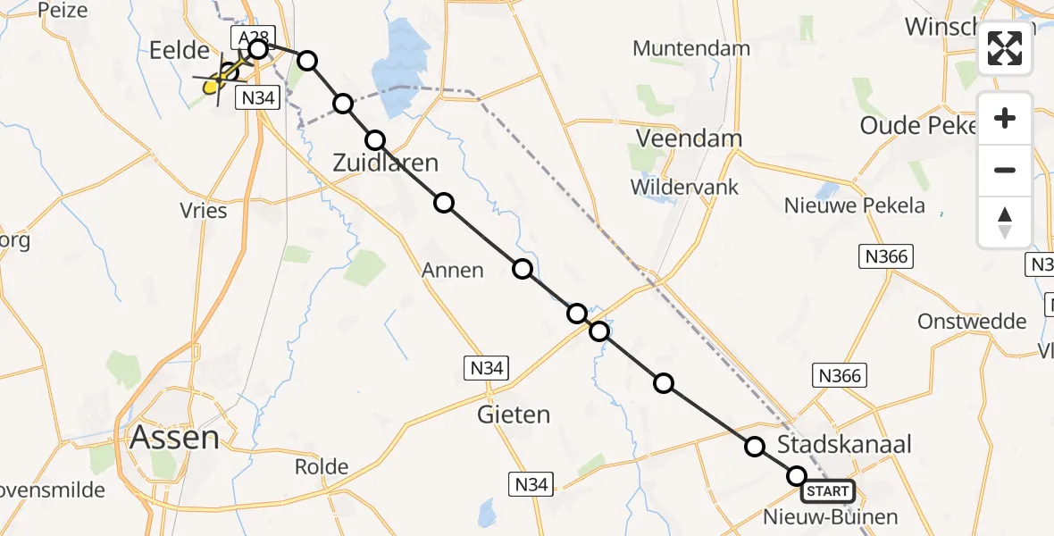 Routekaart van de vlucht: Lifeliner 4 naar Groningen Airport Eelde