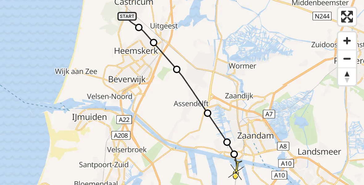 Routekaart van de vlucht: Lifeliner 1 naar Amsterdam Heliport