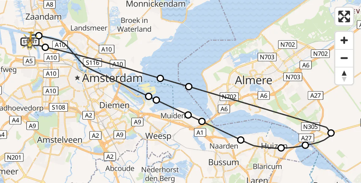 Vluchtroute Traumahelikopter Amsterdam Heliport - Amsterdam Heliport, 20 januari 2024, 22:03