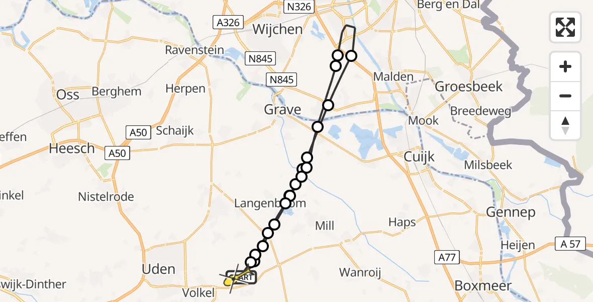 Routekaart van de vlucht: Lifeliner 3 naar Vliegbasis Volkel