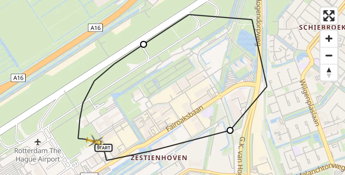 Vluchtroute Traumahelikopter Rotterdam The Hague Airport - Rotterdam The Hague Airport, 21 januari 2024, 02:45
