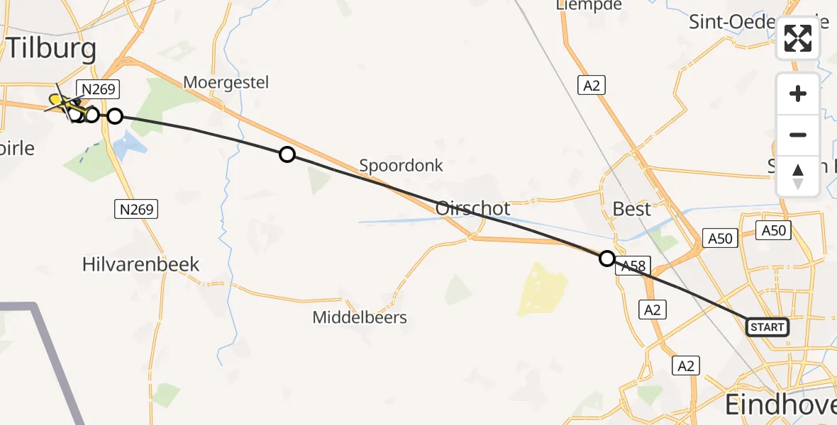 Routekaart van de vlucht: Lifeliner 3 naar Tilburg