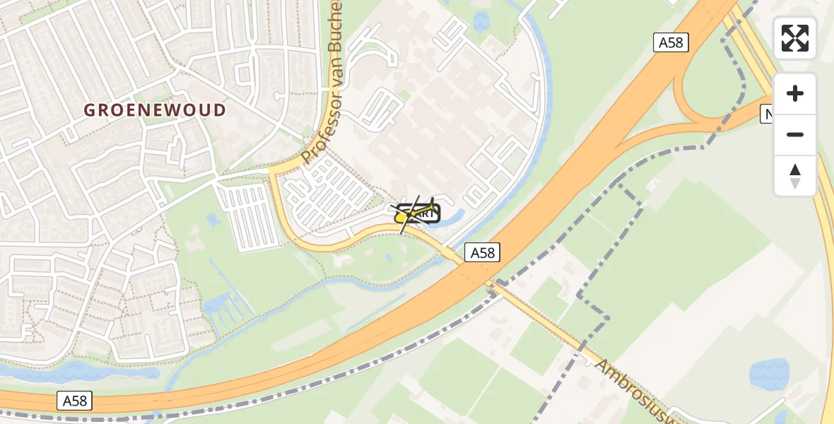 Vluchtroute Traumahelikopter van Tilburg naar Tilburg