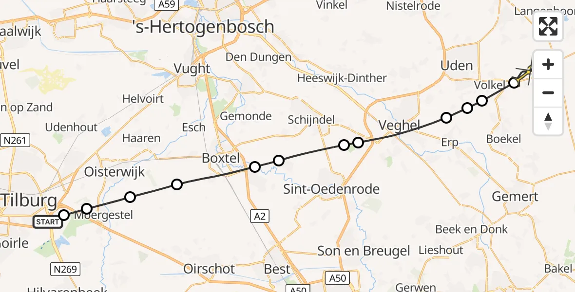 Routekaart van de vlucht: Lifeliner 3 naar Vliegbasis Volkel