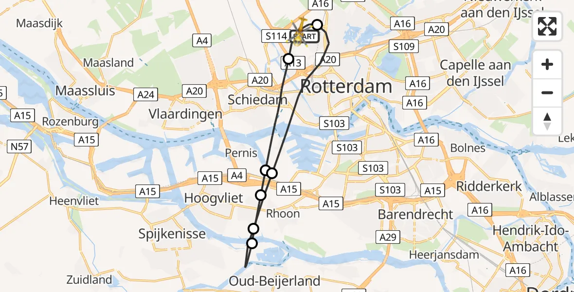 Vluchtroute Traumahelikopter Rotterdam The Hague Airport - Rotterdam The Hague Airport, 21 januari 2024, 07:38
