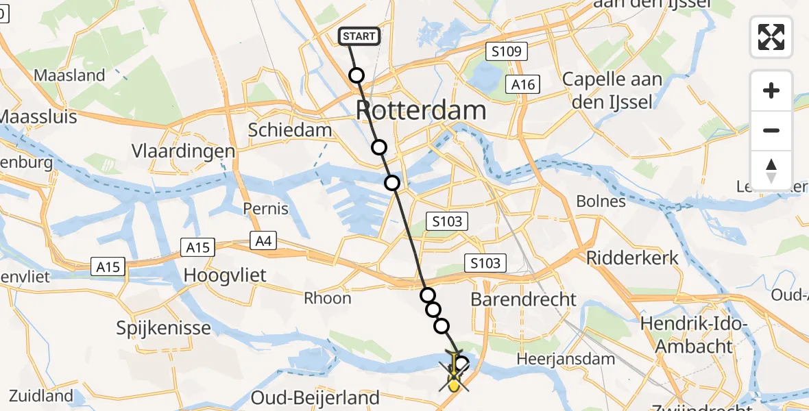 Routekaart van de vlucht: Lifeliner 2 naar Heinenoord
