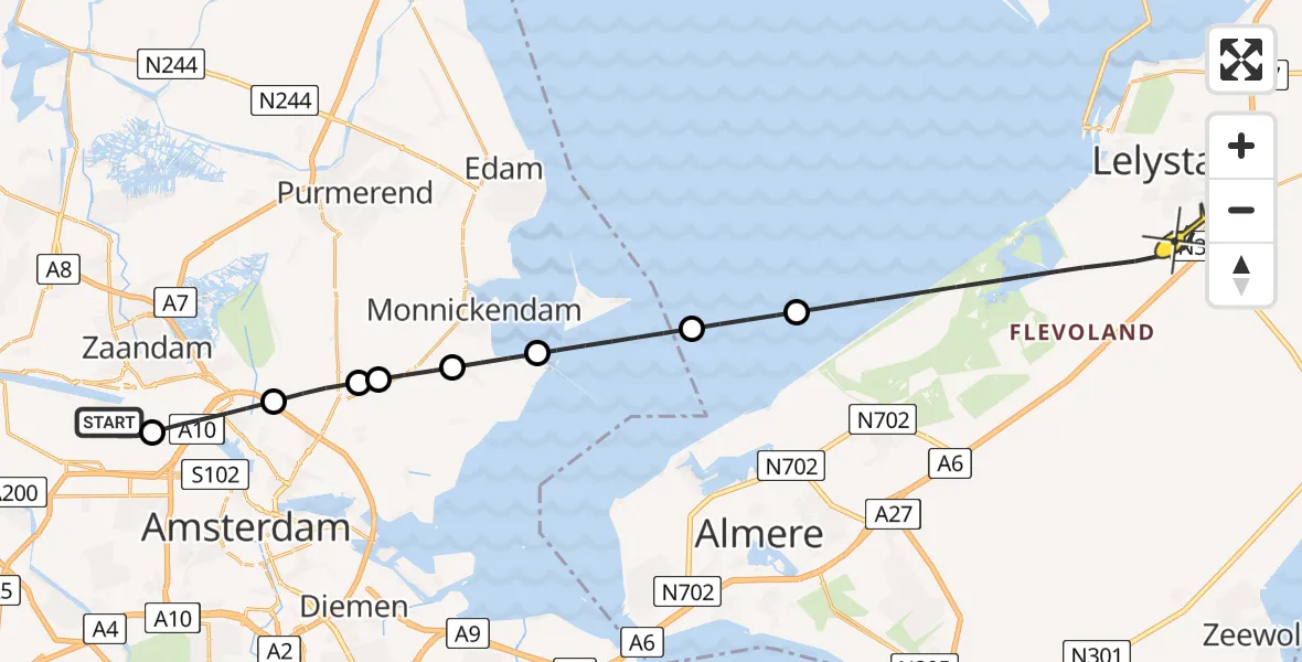 Routekaart van de vlucht: Lifeliner 1 naar Lelystad