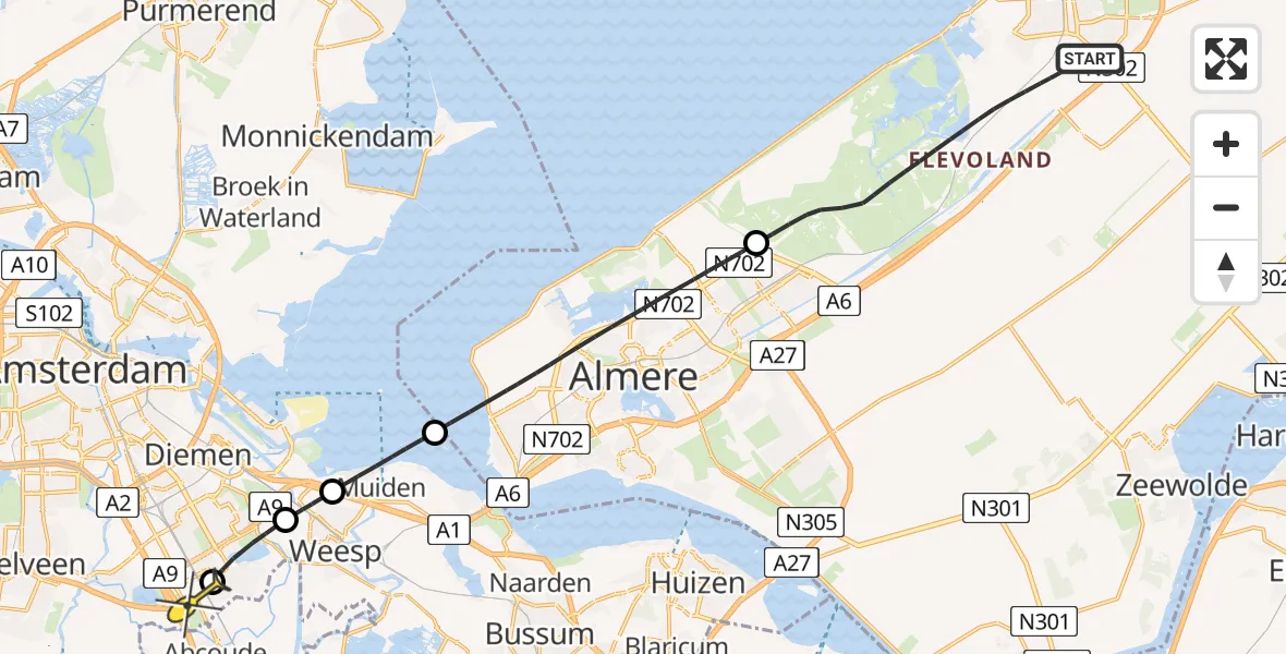 Routekaart van de vlucht: Lifeliner 1 naar Academisch Medisch Centrum (AMC)