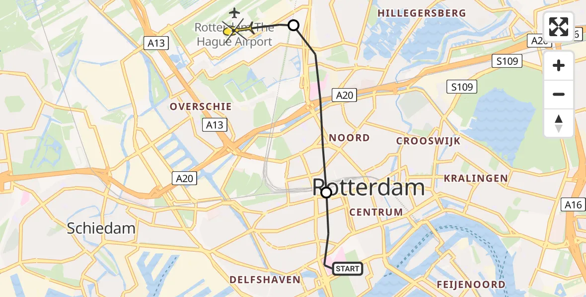 Routekaart van de vlucht: Lifeliner 2 naar Rotterdam The Hague Airport