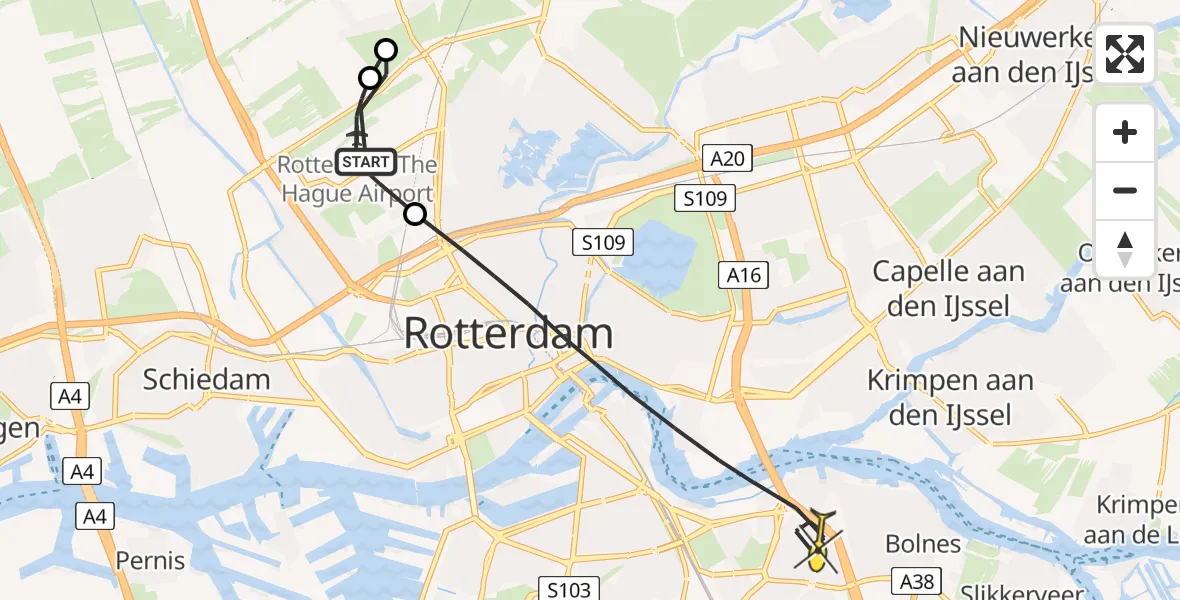 Routekaart van de vlucht: Lifeliner 2 naar Rotterdam