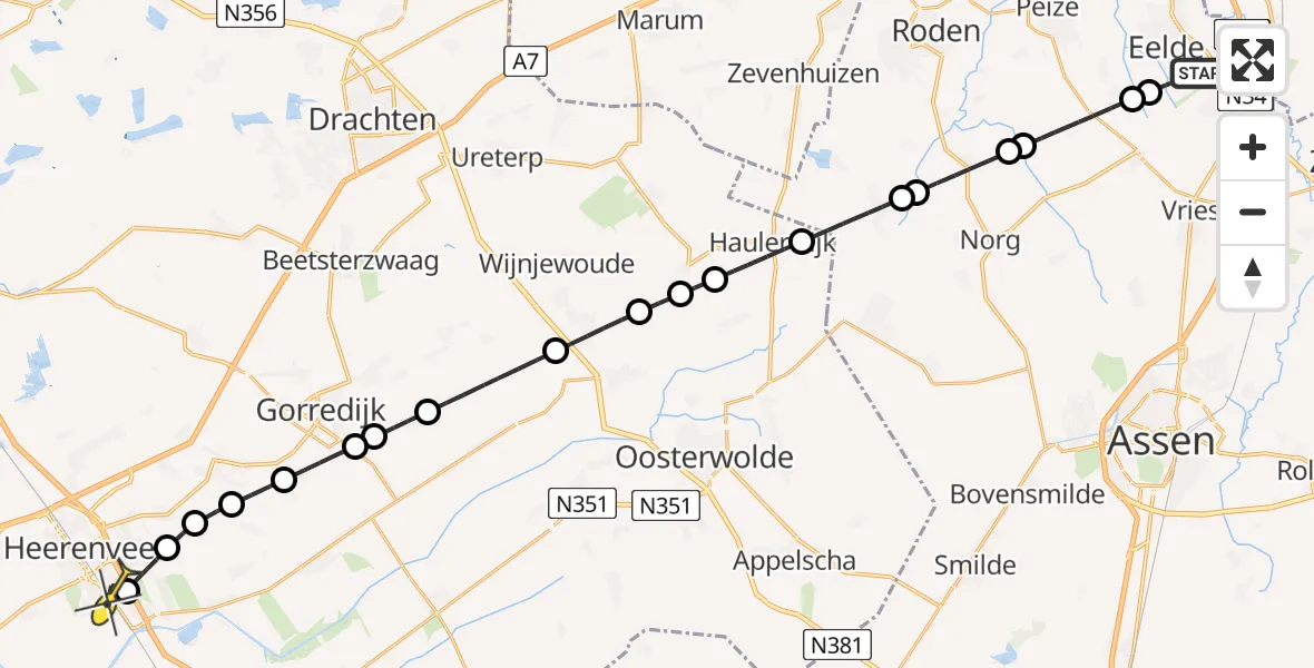 Routekaart van de vlucht: Lifeliner 4 naar Heerenveen