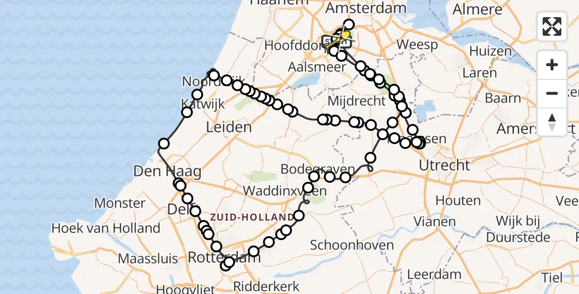 Routekaart van de vlucht: Politieheli naar Schiphol