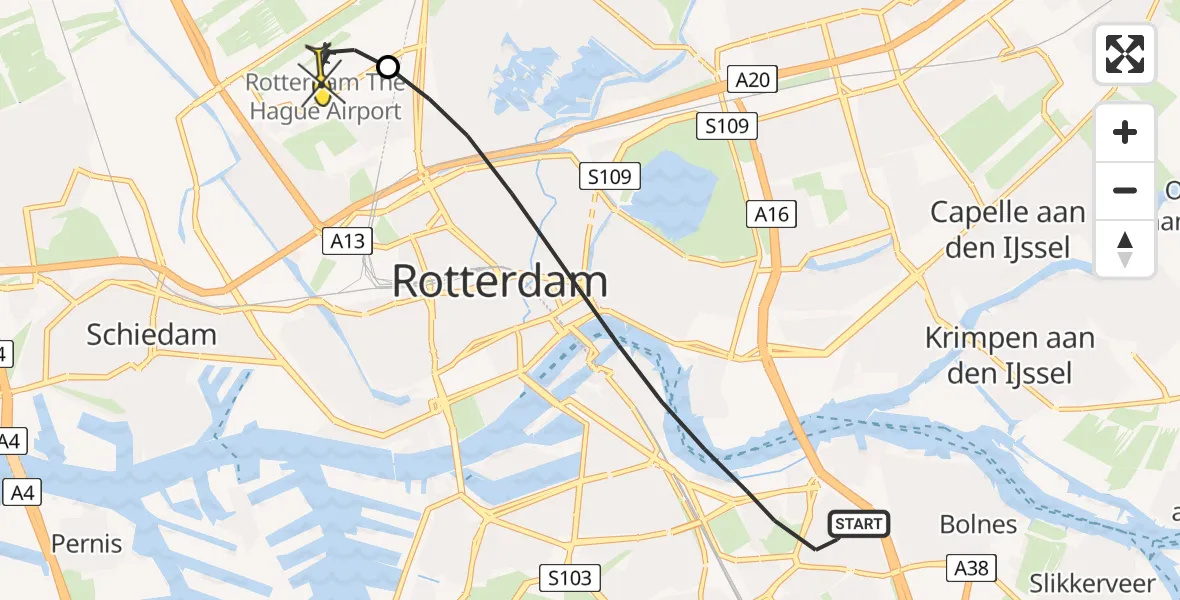 Routekaart van de vlucht: Lifeliner 2 naar Rotterdam The Hague Airport