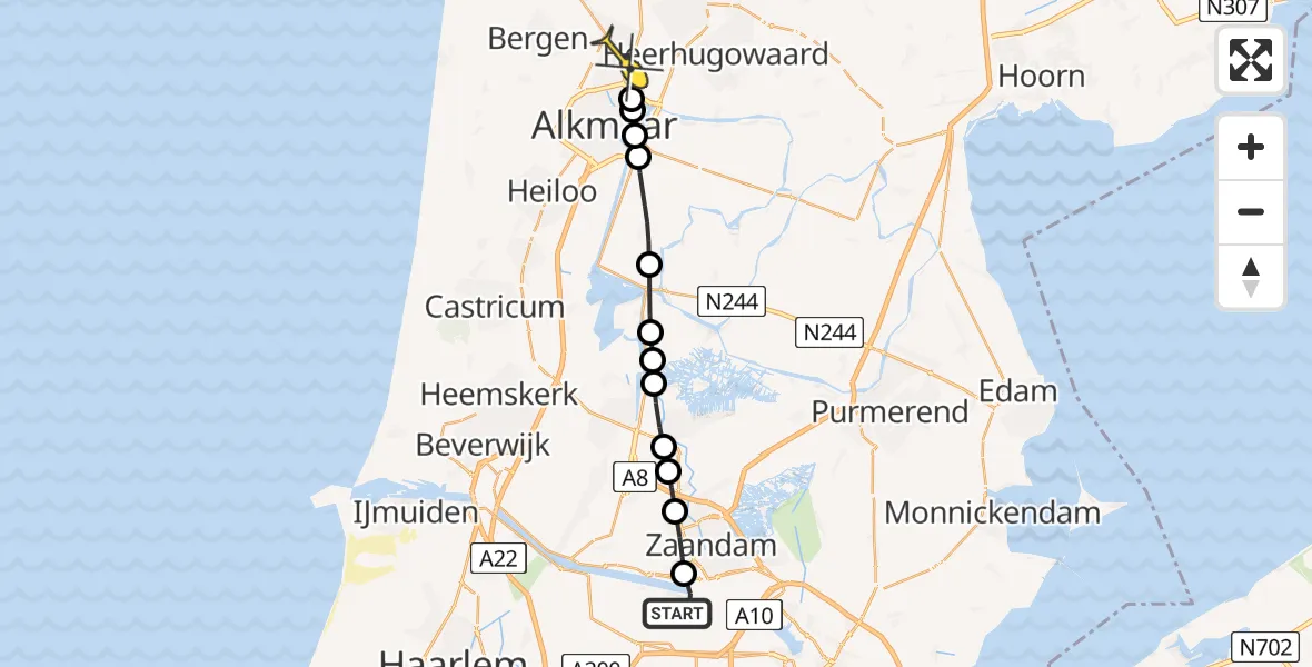 Routekaart van de vlucht: Lifeliner 1 naar Alkmaar