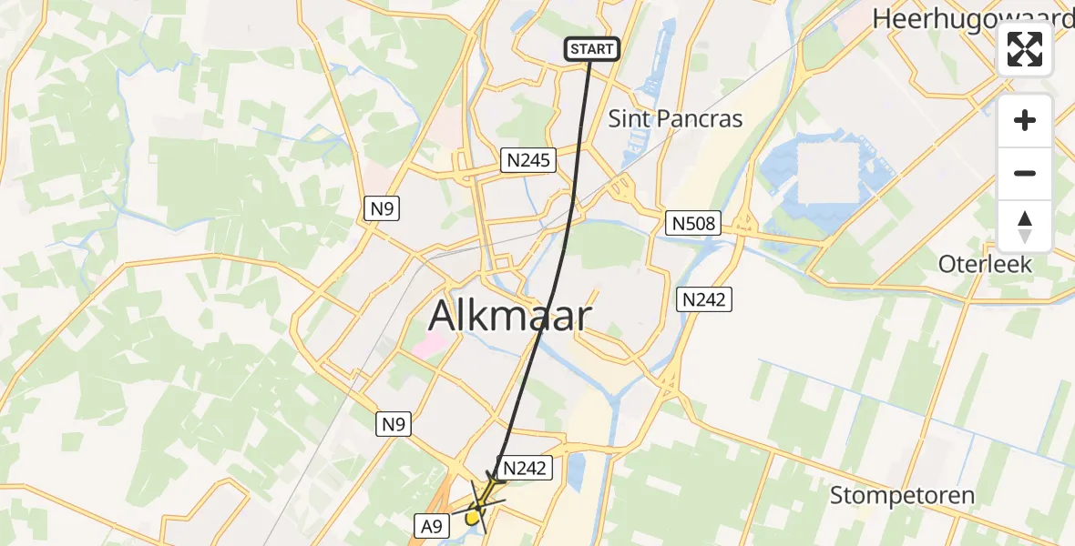 Routekaart van de vlucht: Lifeliner 1 naar Alkmaar