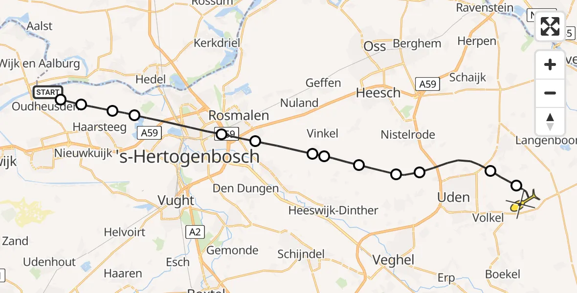 Routekaart van de vlucht: Lifeliner 3 naar Vliegbasis Volkel