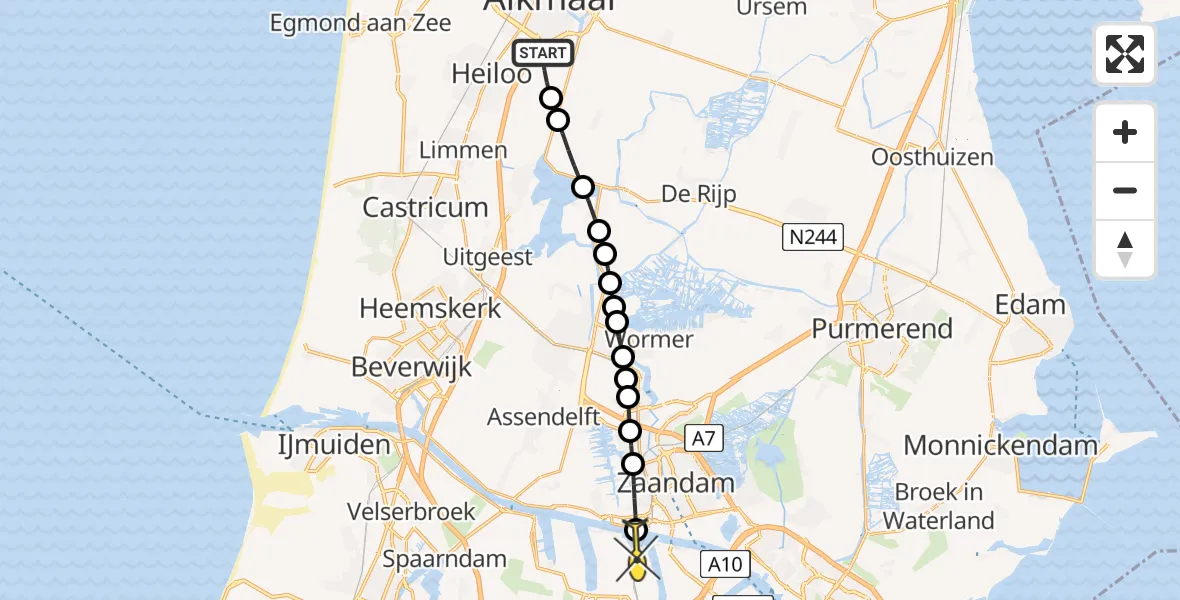 Routekaart van de vlucht: Lifeliner 1 naar Amsterdam Heliport