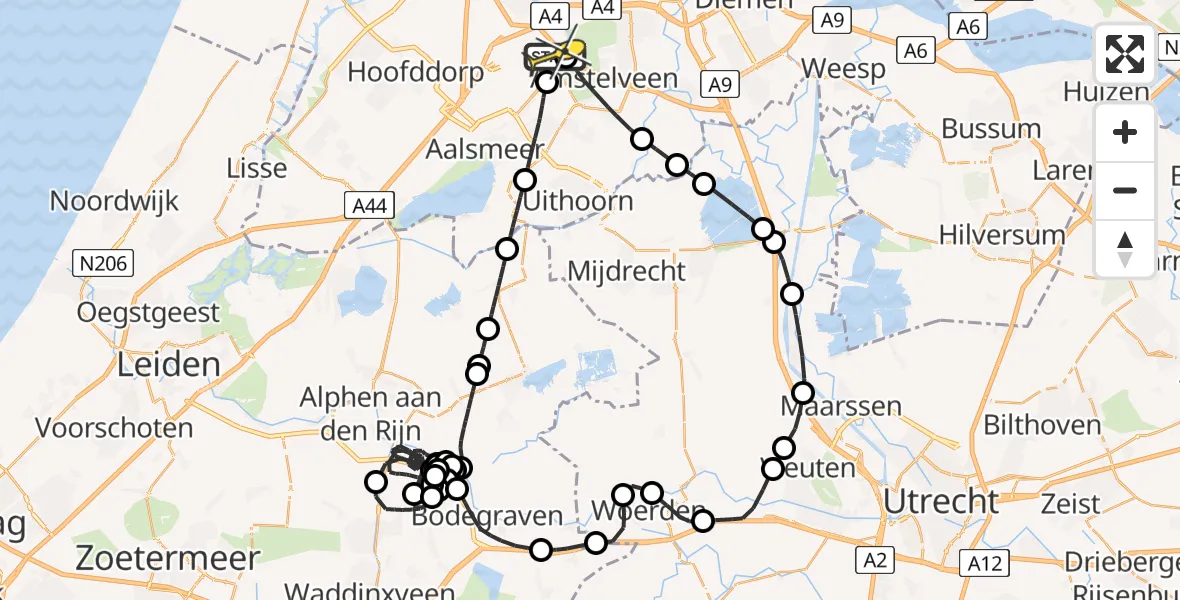 Routekaart van de vlucht: Politieheli naar Schiphol