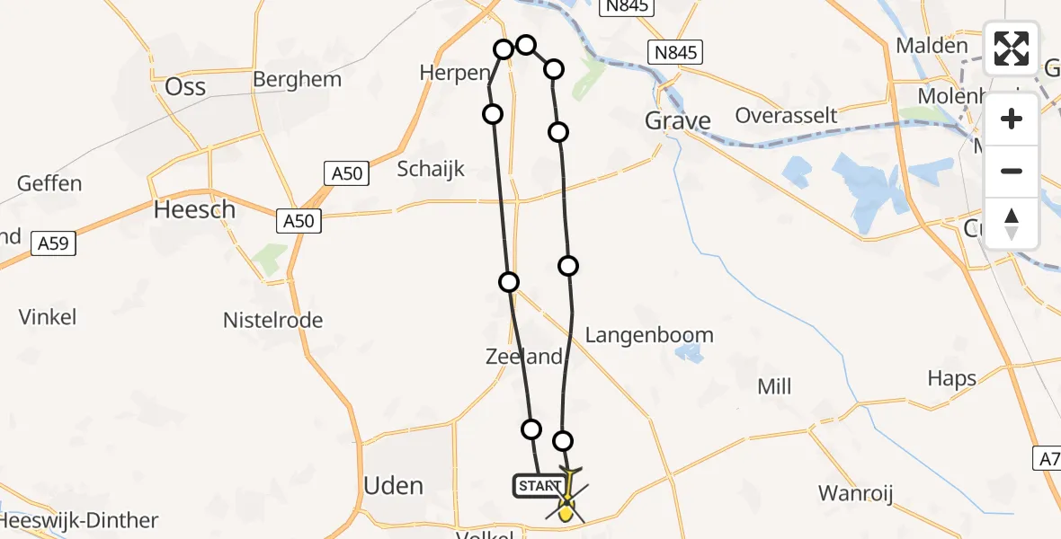 Routekaart van de vlucht: Lifeliner 3 naar Vliegbasis Volkel