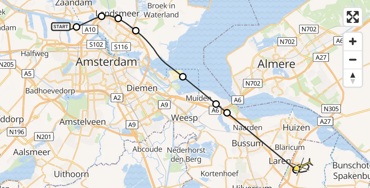 Routekaart van de vlucht: Lifeliner 1 naar Eemnes