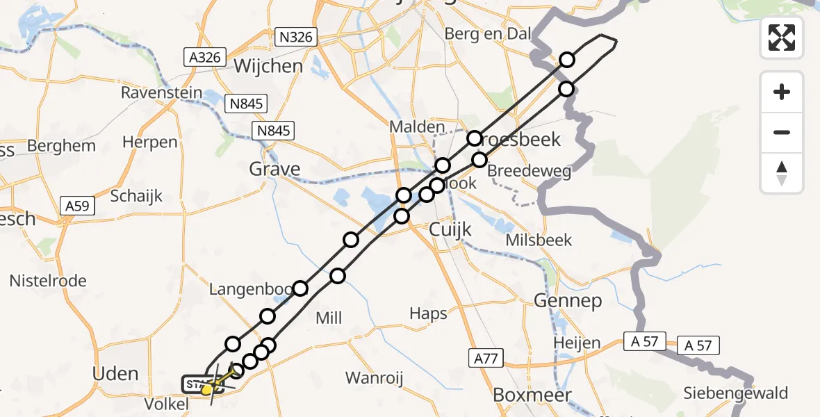 Routekaart van de vlucht: Lifeliner 3 naar Vliegbasis Volkel