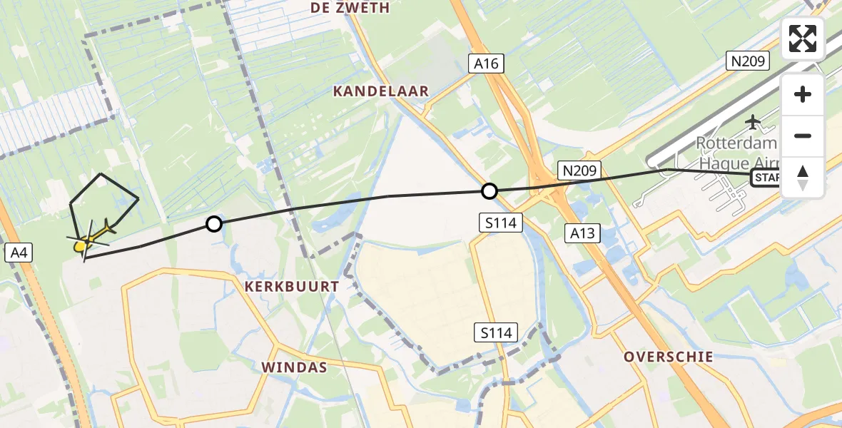 Routekaart van de vlucht: Lifeliner 2 naar Schiedam