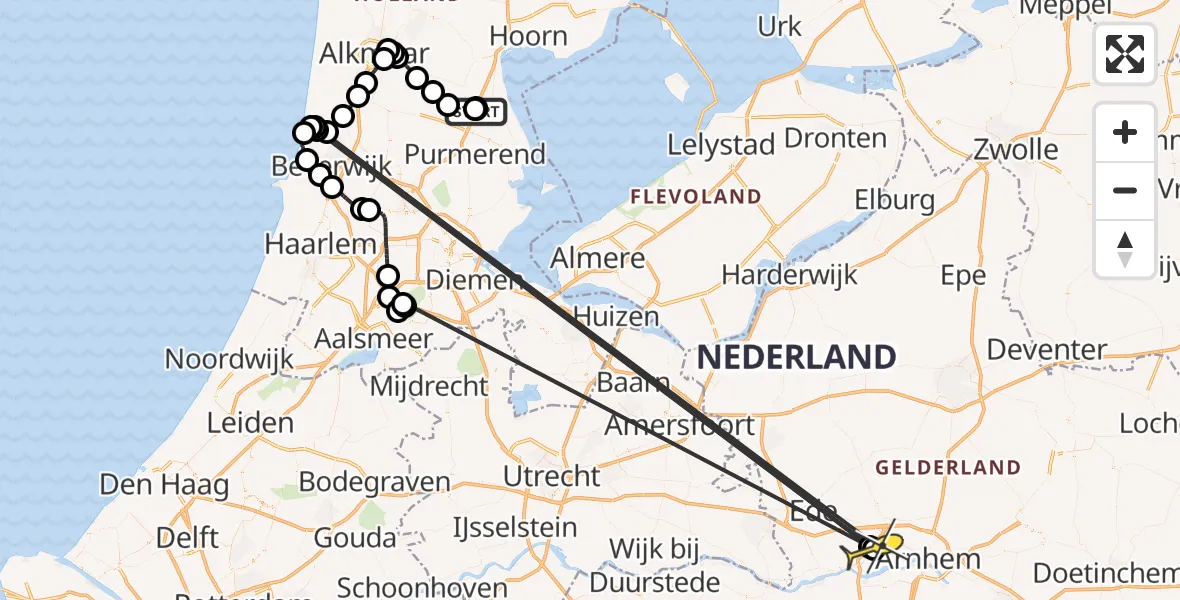 Routekaart van de vlucht: Politieheli naar Wolfheze