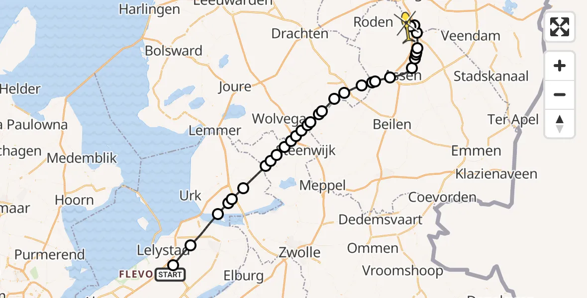 Routekaart van de vlucht: Traumaheli naar Groningen Airport Eelde