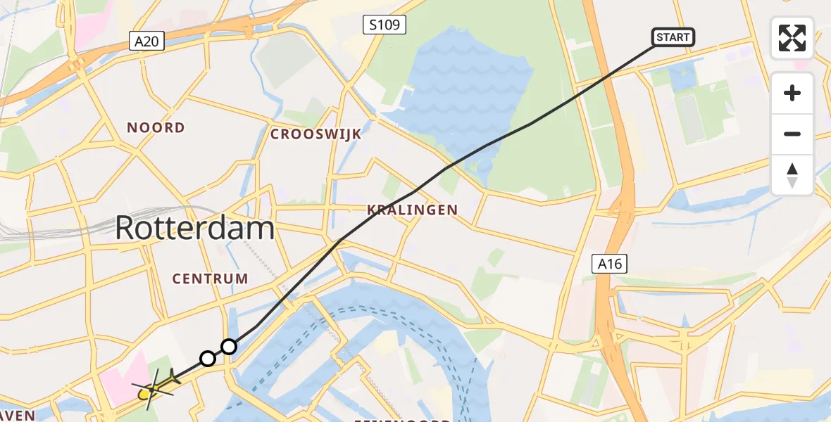 Routekaart van de vlucht: Lifeliner 2 naar Erasmus MC