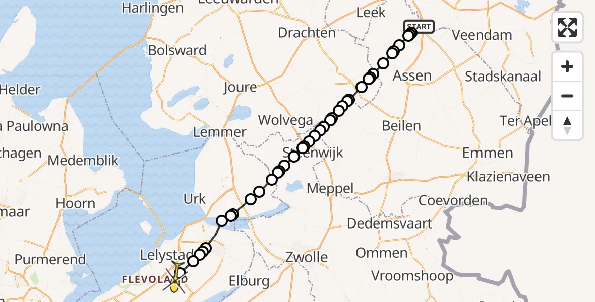 Routekaart van de vlucht: Traumaheli naar Lelystad Airport