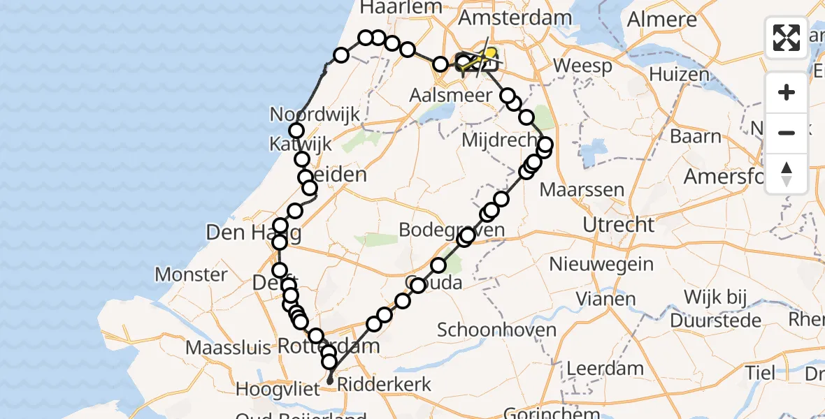 Routekaart van de vlucht: Politieheli naar Schiphol