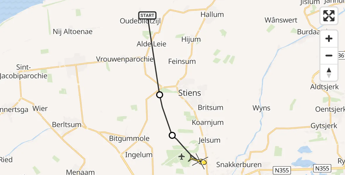 Routekaart van de vlucht: Ambulancehelikopter naar Vliegbasis Leeuwarden