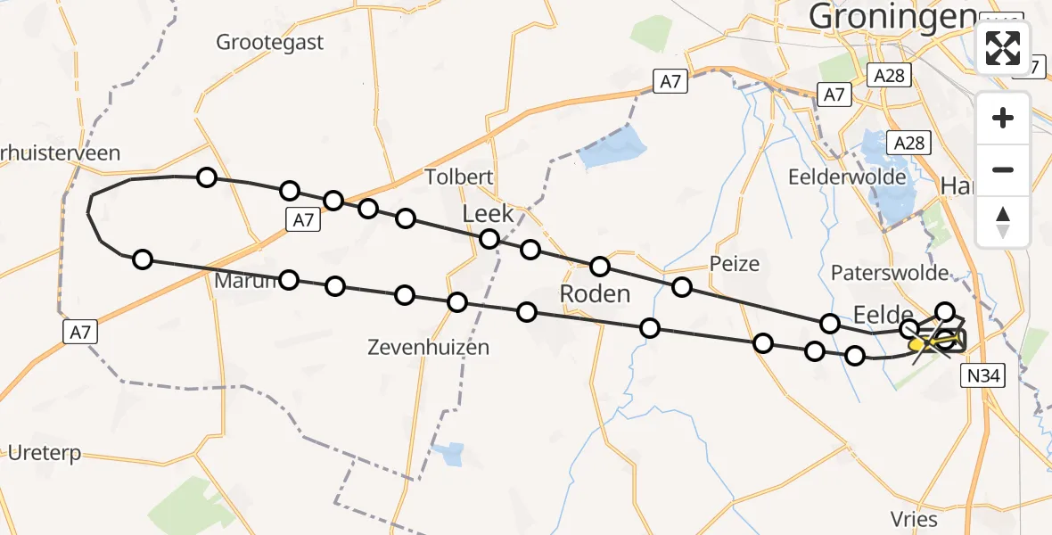 Routekaart van de vlucht: Lifeliner 4 naar Groningen Airport Eelde