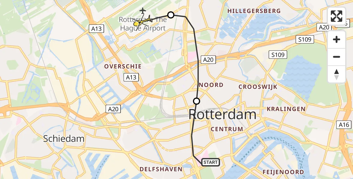 Routekaart van de vlucht: Lifeliner 2 naar Rotterdam The Hague Airport