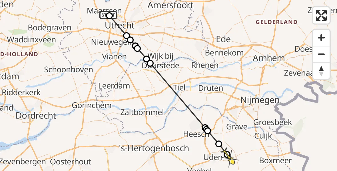 Routekaart van de vlucht: Politieheli naar Vliegbasis Volkel