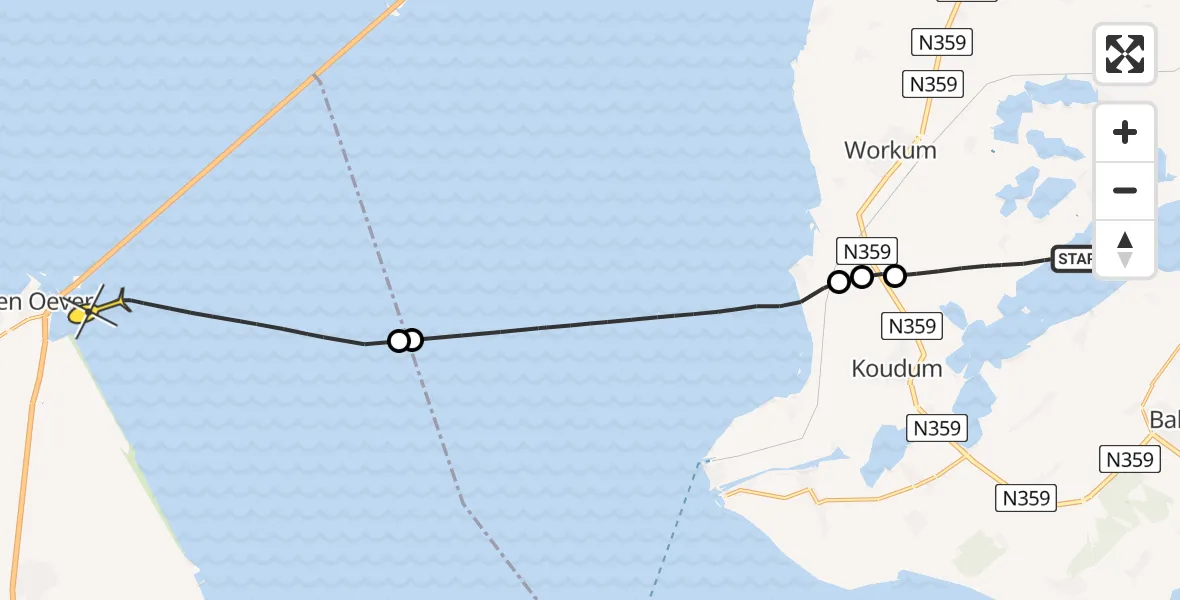 Routekaart van de vlucht: Kustwachthelikopter naar Wieringerwerf